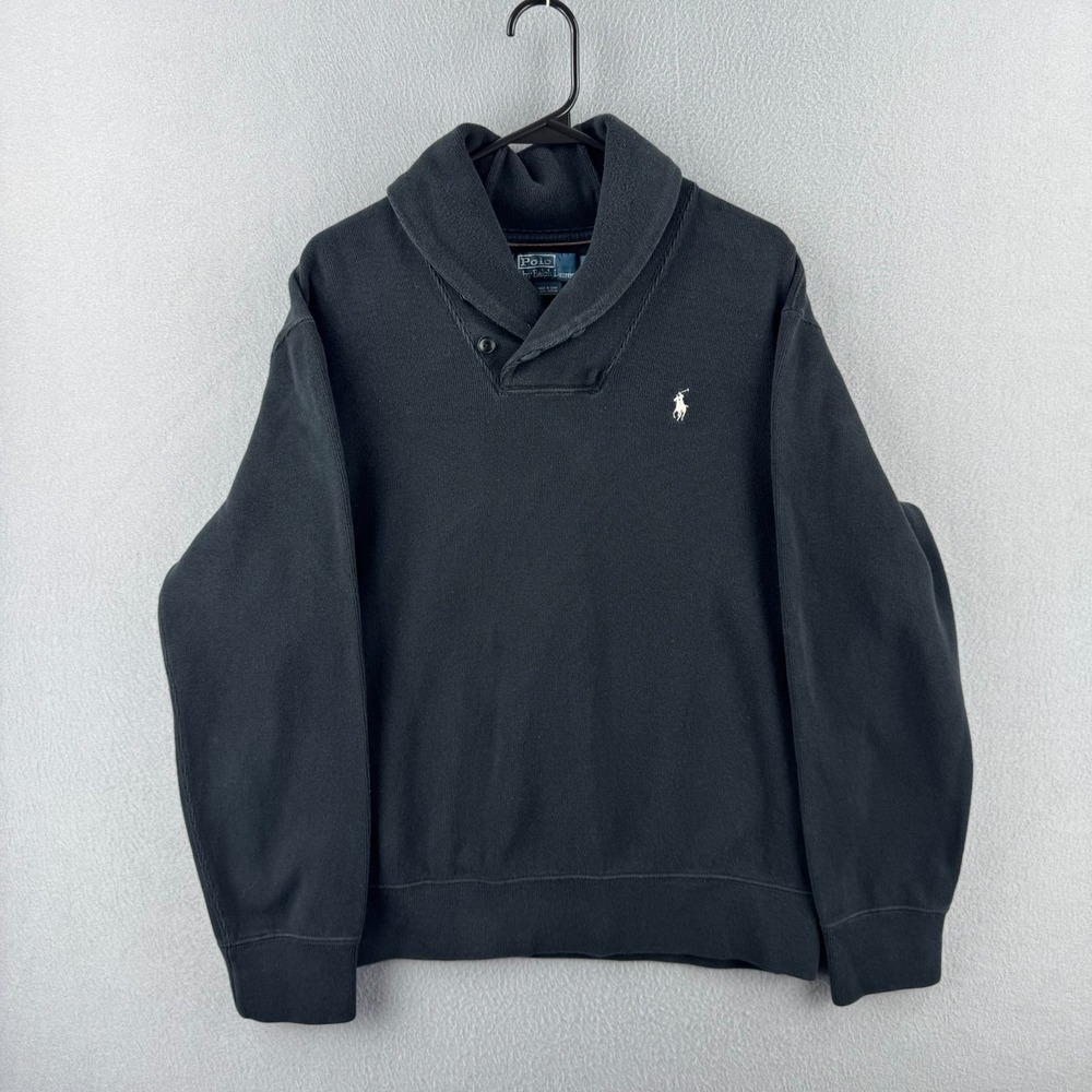 Vintage Polo Ralph Lauren Sweater Mens Large Black Shawl Collar Pullover Cotton